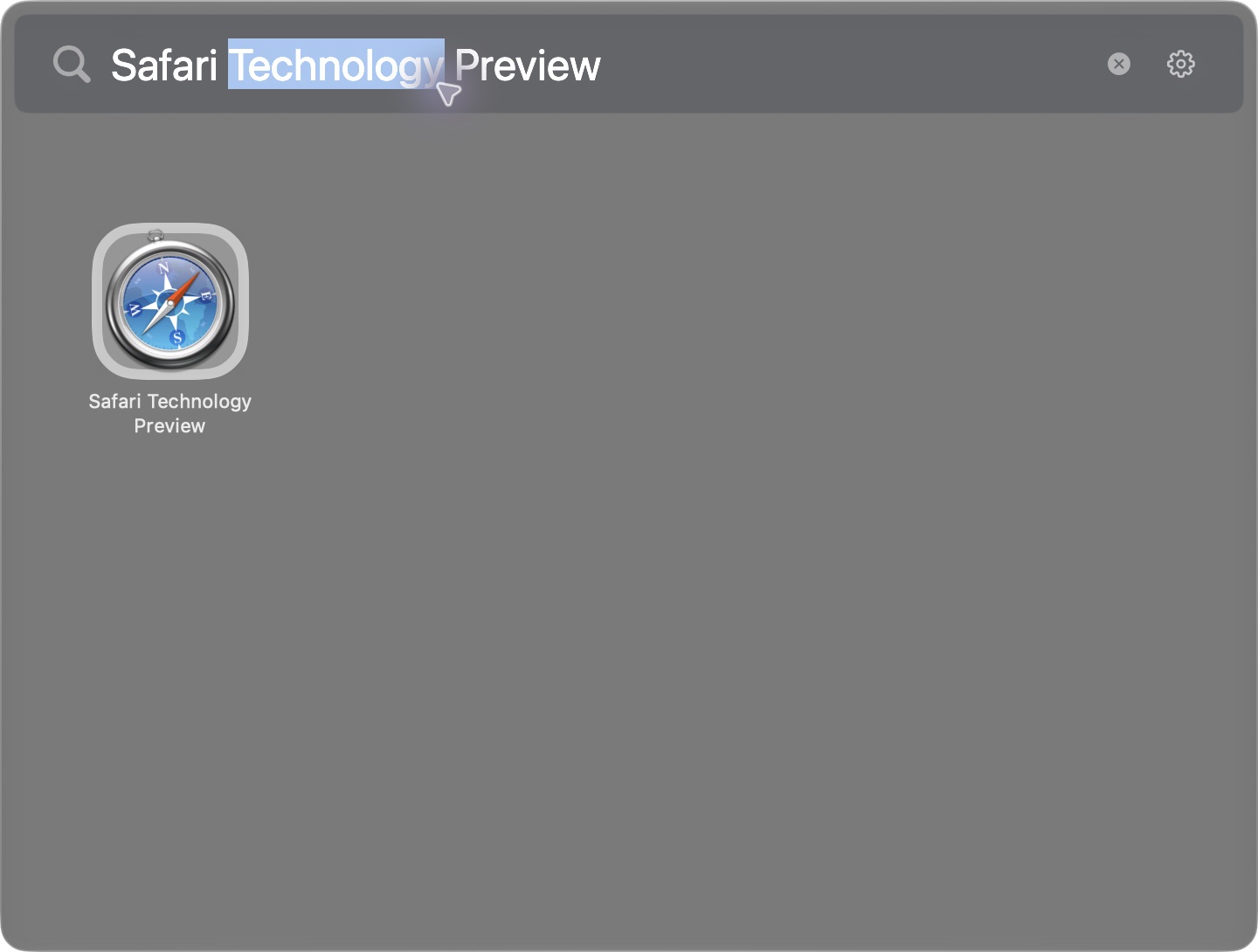 LaunchingPad in Window mode with part of a search query selected inside the Search field